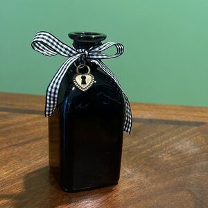 Black Glass Apothecary Bottle with Gingham Bow & Heart Charm